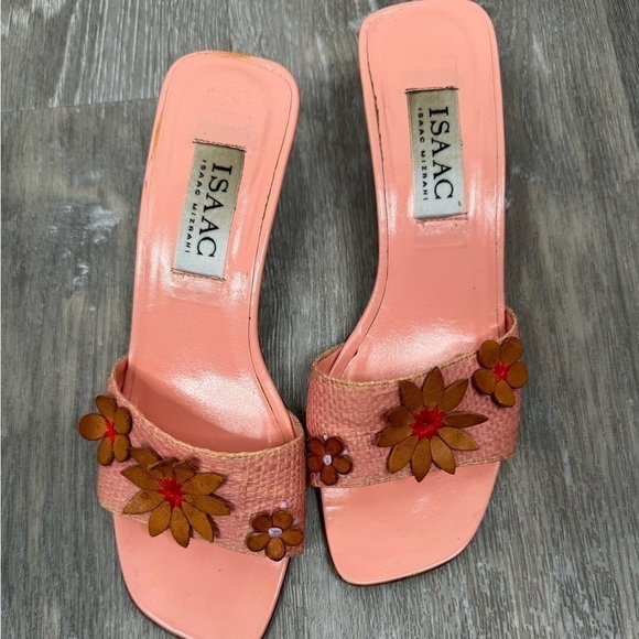 Isaac Mizrahi Floral Appliqué Spring Wicker Weave Pink Peach Sandals Size 6 - Picture 8 of 15